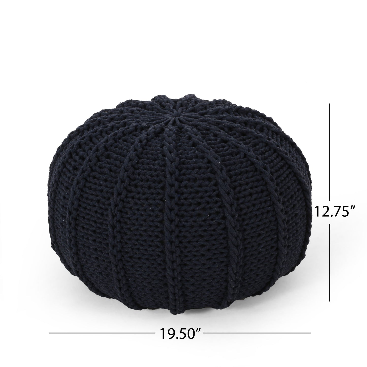 Bordeaux - Knitted Cotton Round Pouf Ottoman And Floor Cushion - Dark Blue