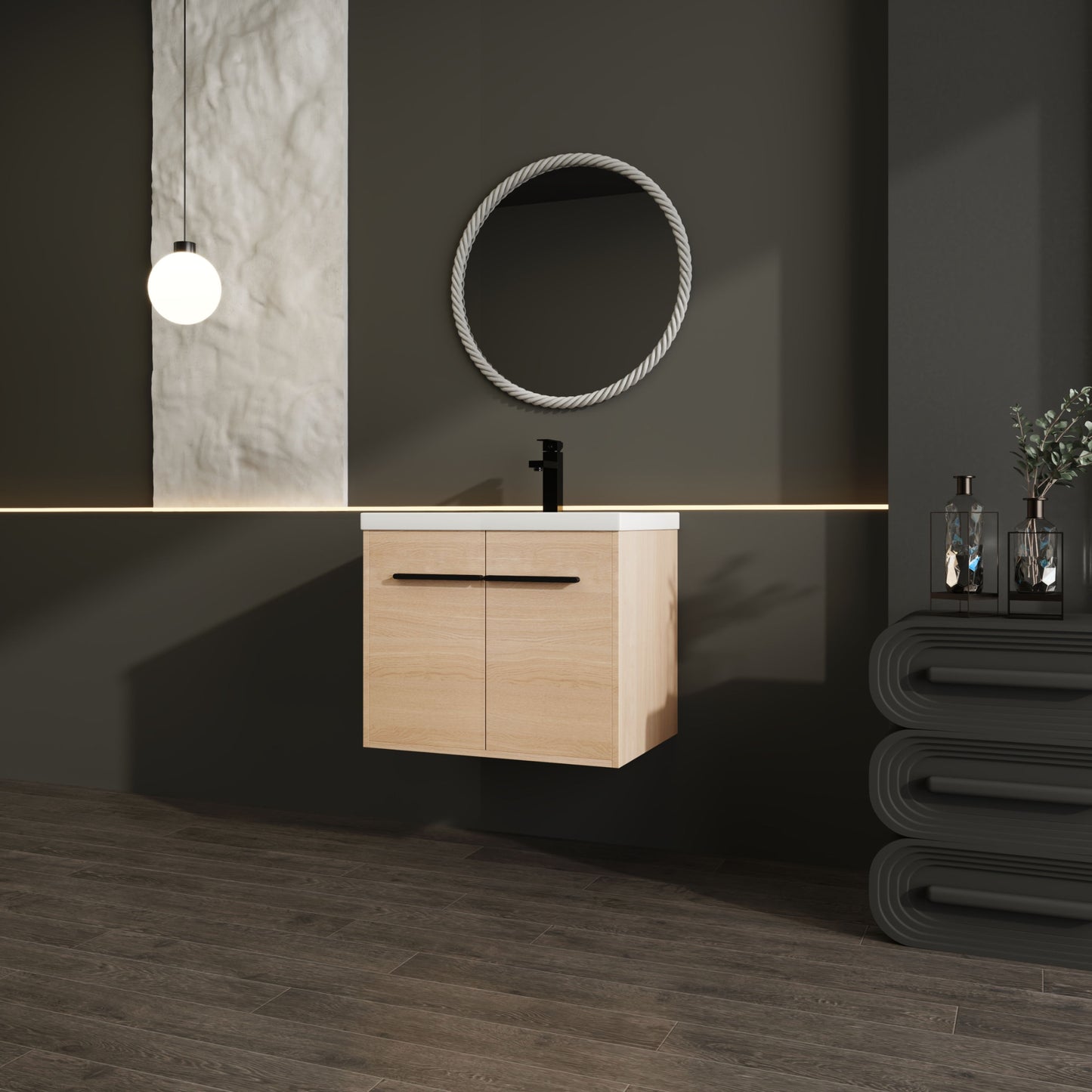 Bathroom Vanity Set With Resin Countertop Sink, 2 Doors - Oak