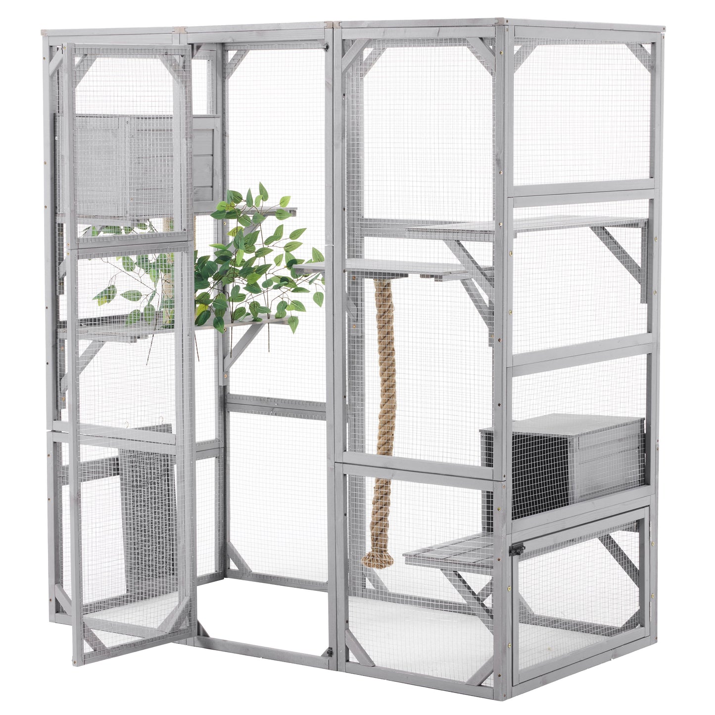 Outdoor Cat House, Diy Cat Enclosure Catio With Double Enter Doors - Light Gray