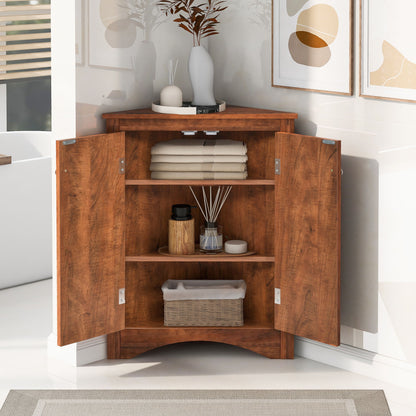 Triangle Bathroom Storage Cabinet With Adjustable Shelves, Freestanding Floor Cabinet For Home Kitchen - Brown