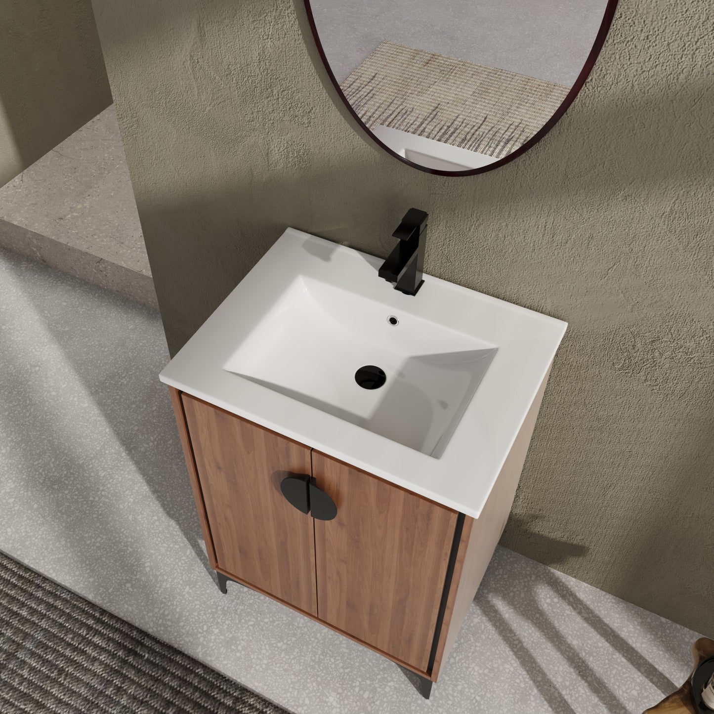 Modern 24'' Bathroom Vanity With Top Sink Storage Cabinet - Brown