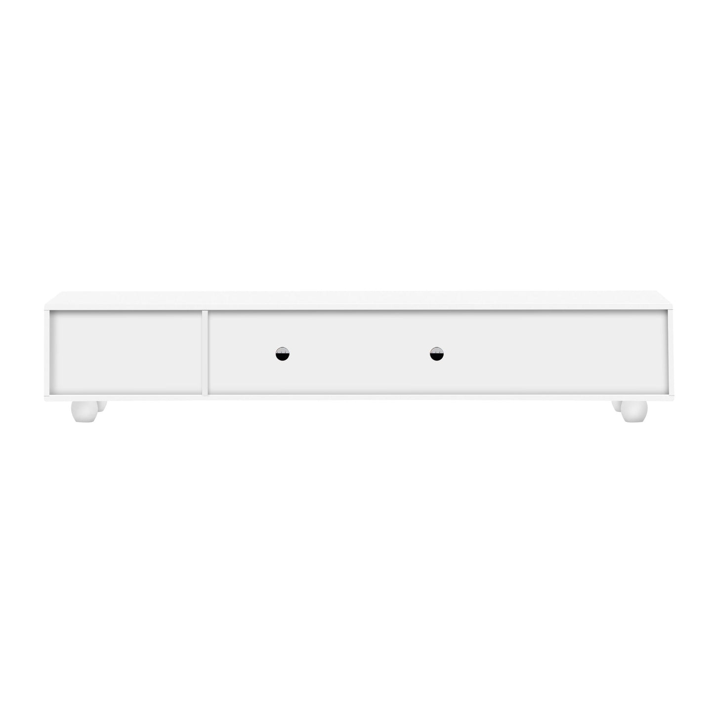 Modern TV Stand For TVs Up To 80", Entertainment Center With Glass Door, 2 Drawers And Cabinets, Wood TV Storage Cabinet With Solid Wood Legs And Metal Handles For Living Room - White