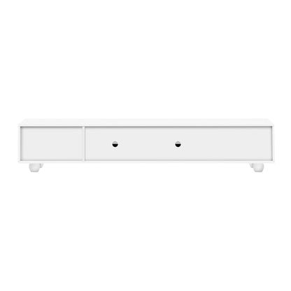 Modern TV Stand For TVs Up To 80", Entertainment Center With Glass Door, 2 Drawers And Cabinets, Wood TV Storage Cabinet With Solid Wood Legs And Metal Handles For Living Room - White