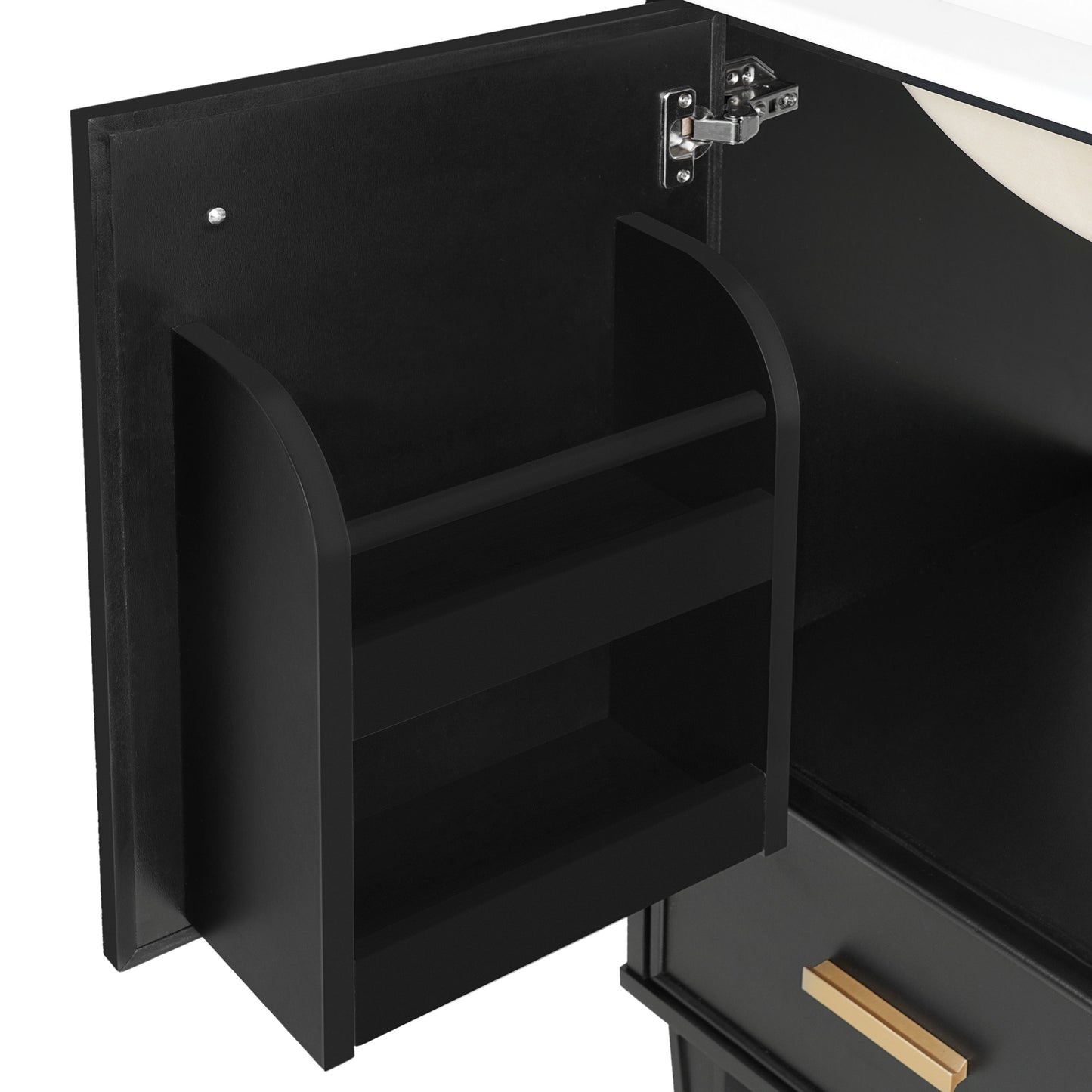 Modern Solid Wood And 24" Bathroom Vanity With Sink, Deep Drawer, Door Shelf, 2 Tier Basket - Black