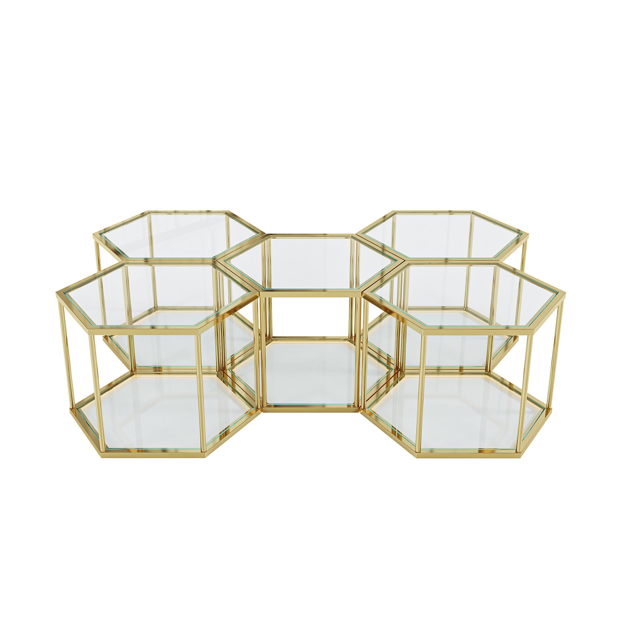 Modern Stainless Steel Coffee Table With Double Layer Glass And Polygonal Design - Gold