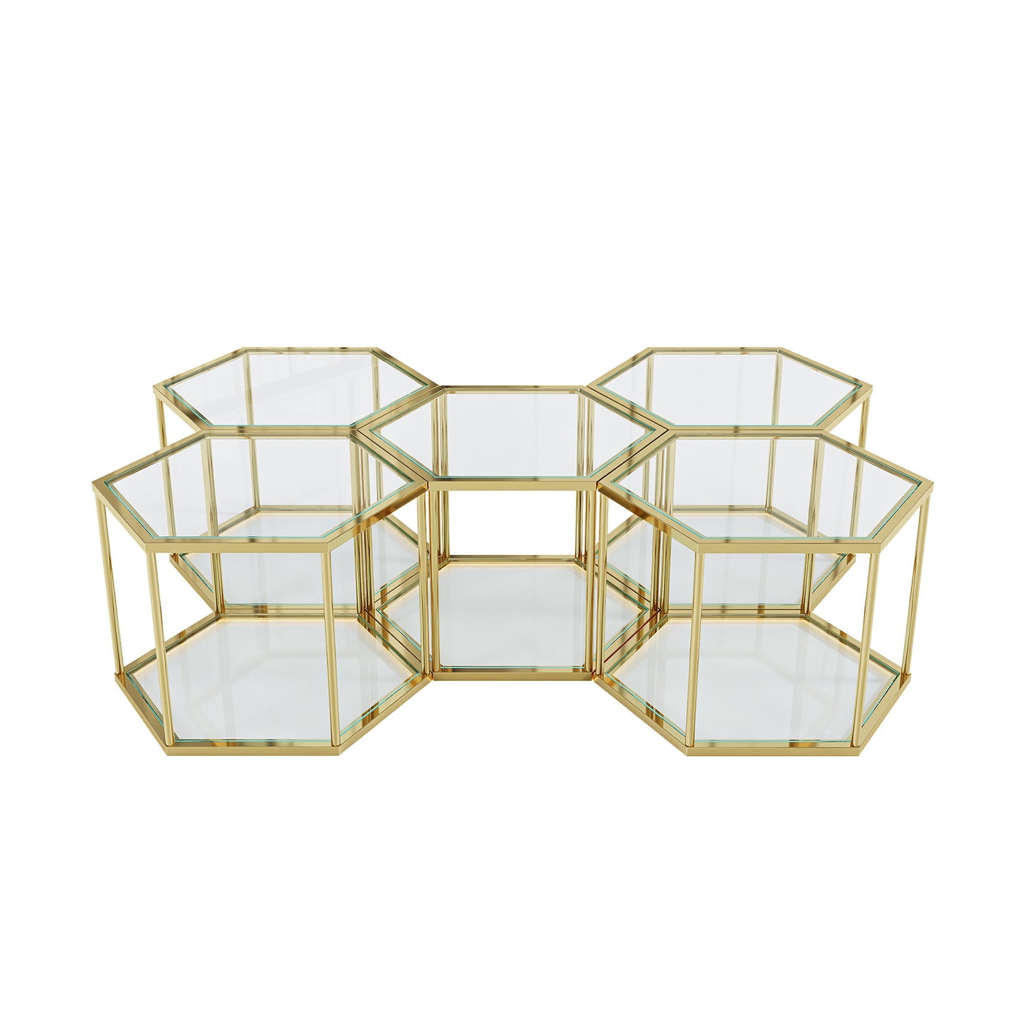 Modern Stainless Steel Coffee Table With Double Layer Glass And Polygonal Design - Gold