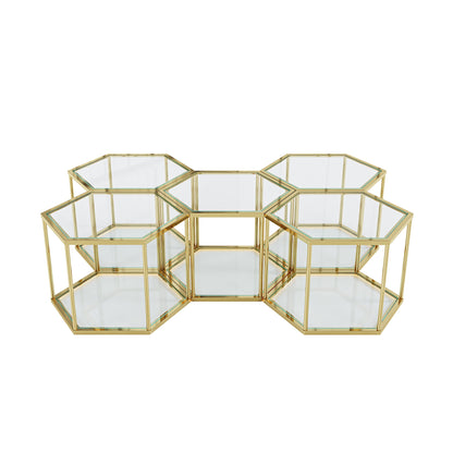 Modern Stainless Steel Coffee Table With Double Layer Glass And Polygonal Design - Gold