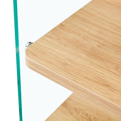 Modern 3 Layer Bedside Cabinet With Storage Function In Wood And Tempered Glass - Wood