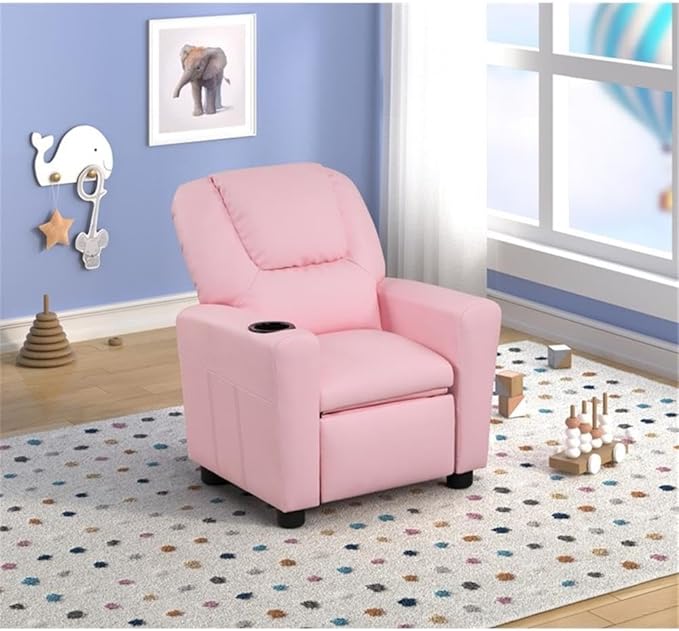 Marisa - Pink Leather Kids Recliner Chair With Cupholder - Pink