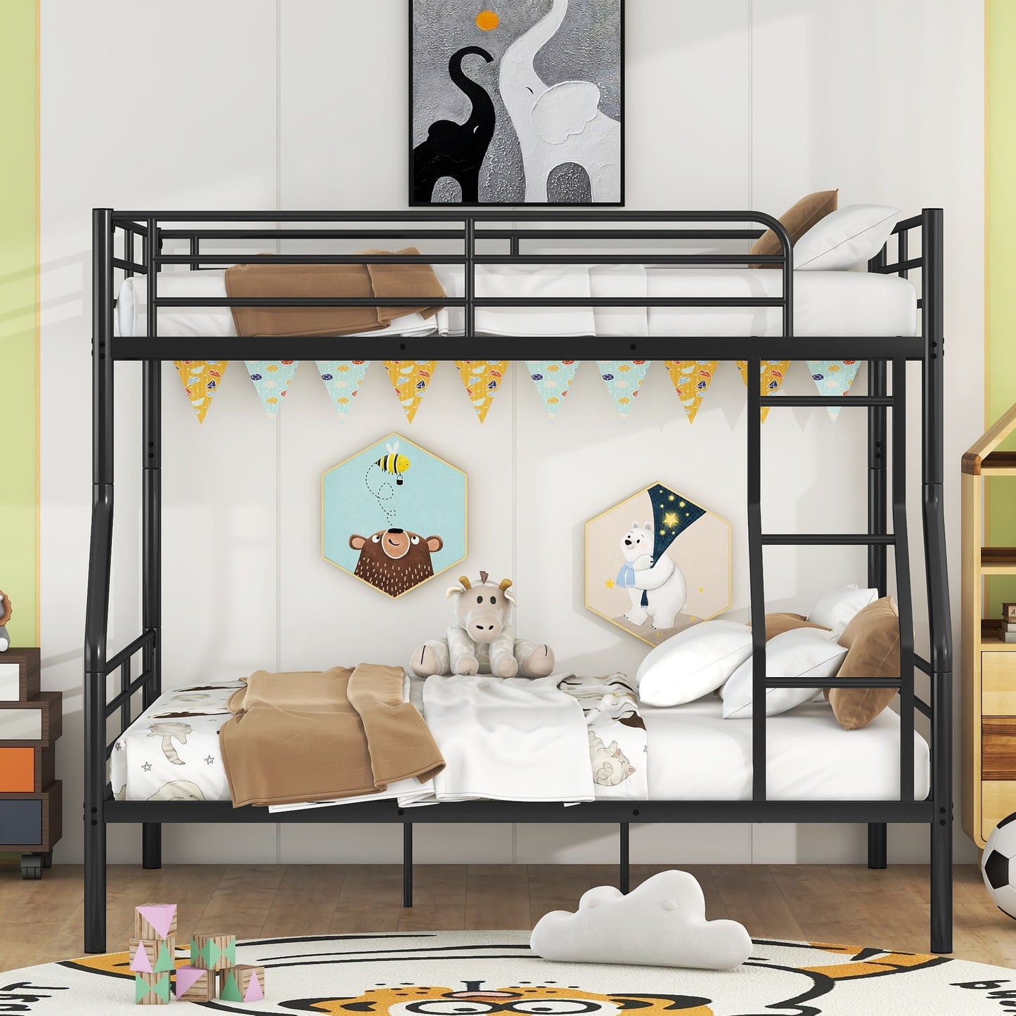 Full Long Over Queen Metal Bunk Bed - Black