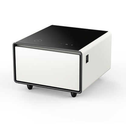 Modern Smart Side Table With Built-In Fridge, Wireless Charging, Temperature Control, Power Socket, USB Ports, Outlet Protection, Induction Light - White