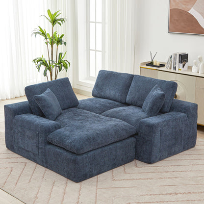 Cloud Sectional Sofa Upholstered Sofa Couch With Double-Layer Cushion And Side Pockets - Blue