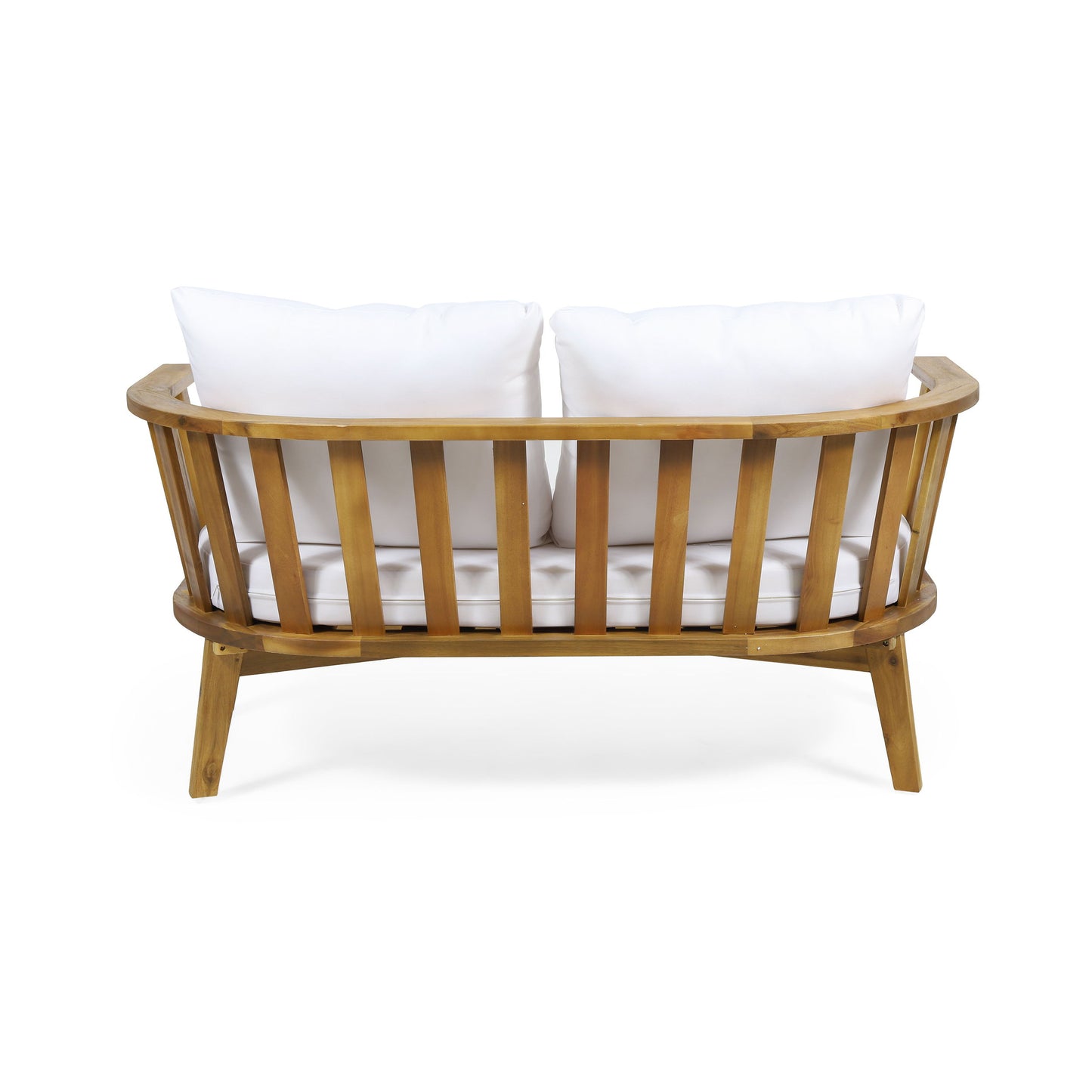 4 Pieces Acacia Wood Patio Furniture Set, Outdoor Furniture With Coffee Table, Patio Conversation Set Deep Seating With Soft Cushion, Porch Chairs For Backyard Porch Balcony - Teak / White