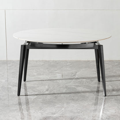 Modern Extendable Round Dining Table With Sintered Stone Top - White / Black