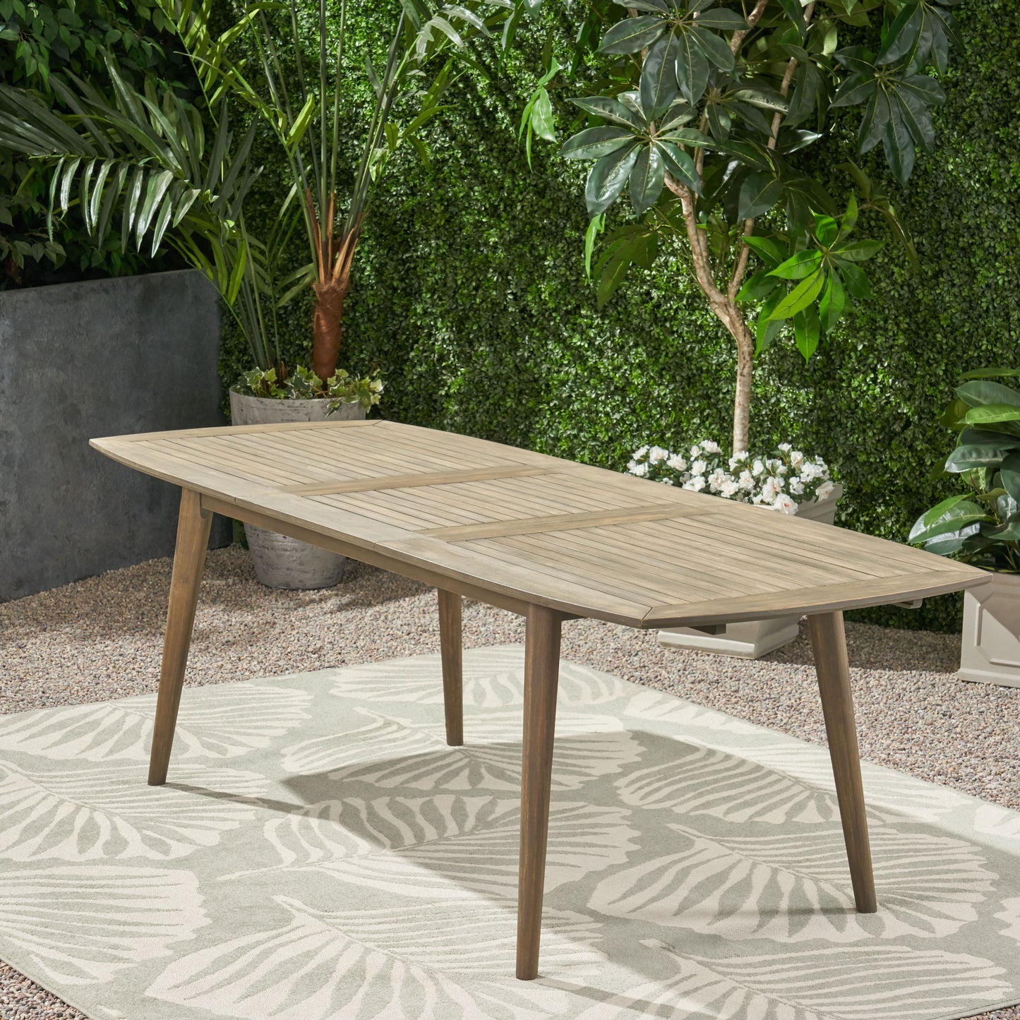 Placidity - Outdoor Expandable Dining Table With Slatted Tabletop And Tapered Legs - Gray