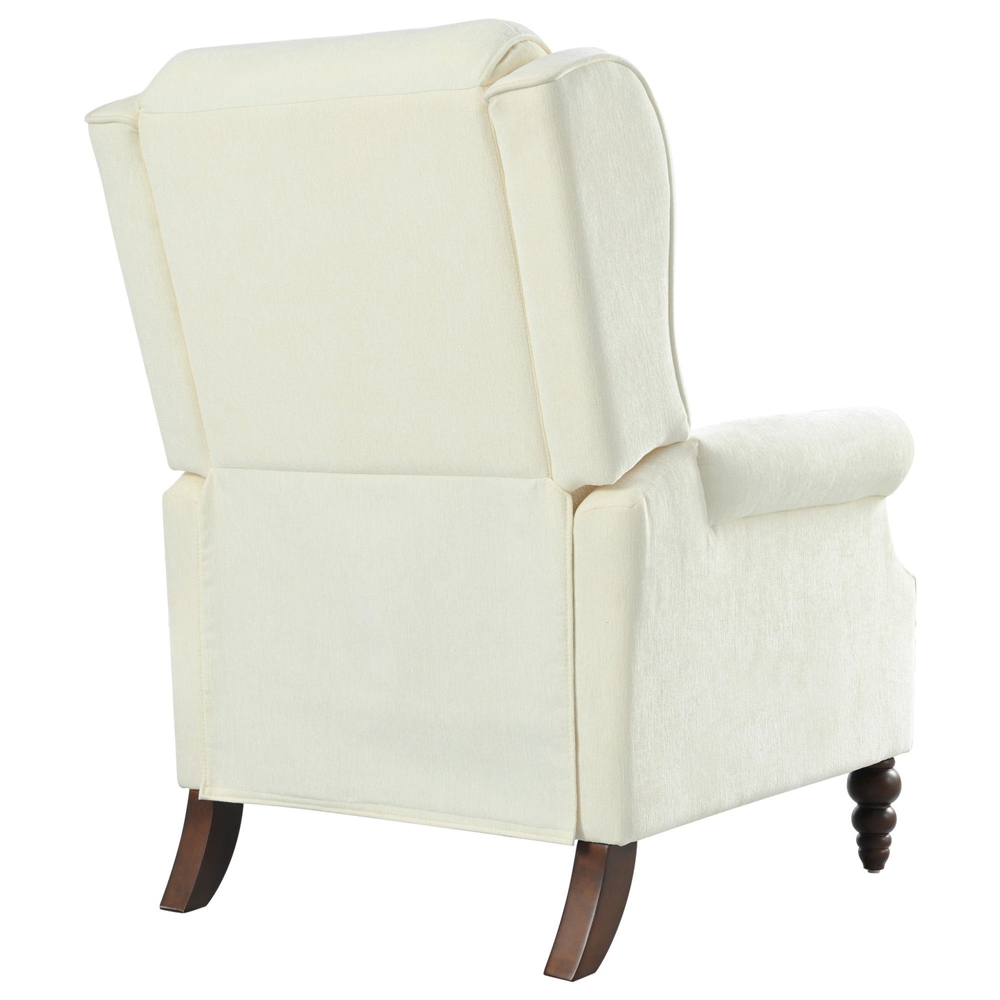 Push Back Recliner Chair Upholstered With Classic Wing Back And Solid Gourd-Shaped Legs For Living Room - Beige
