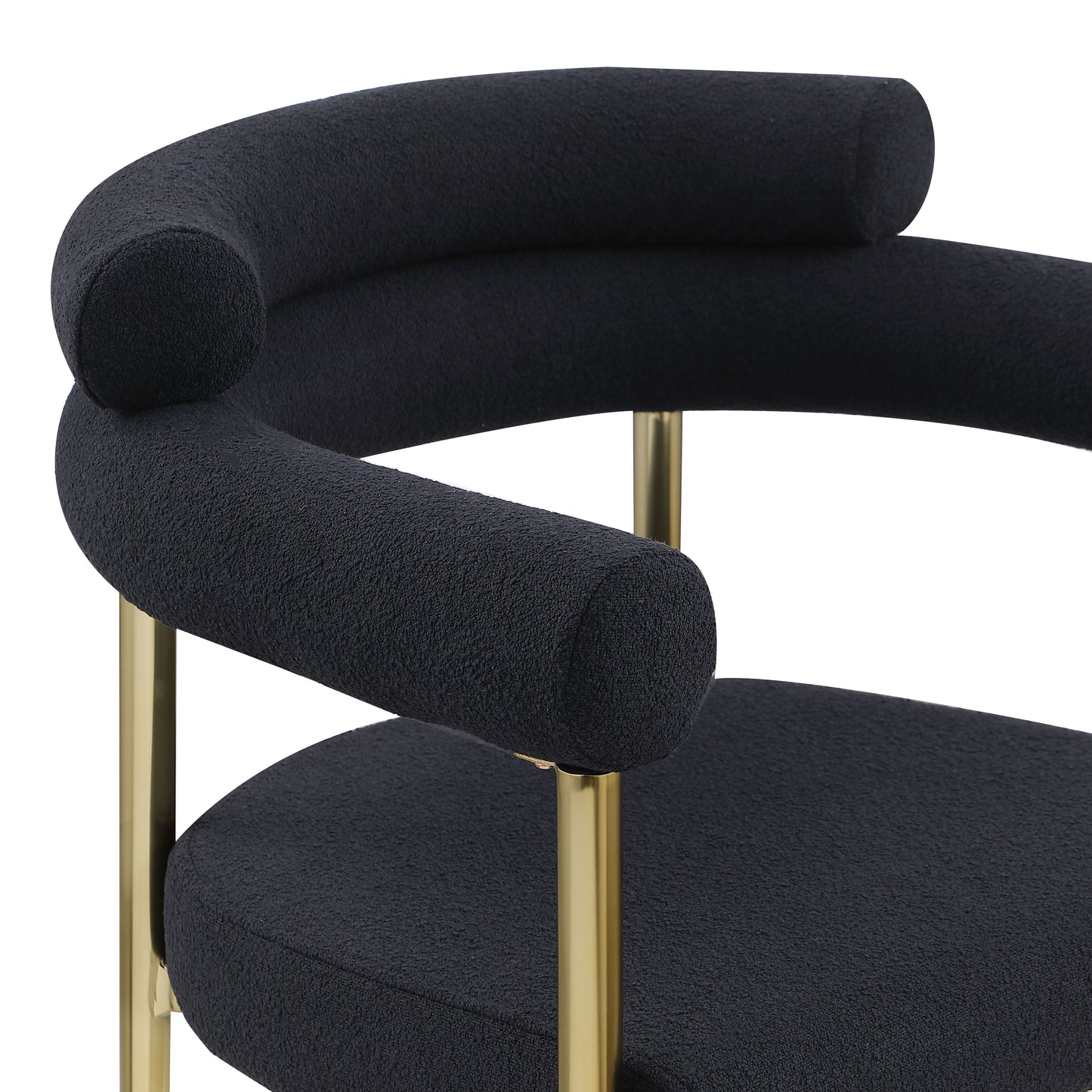 Dining Chairs (Set of 2), Mid-Century Modern Dining Chairs, Kitchen Dining Room Chairs, Round Boucle Backrest Sherpa Dining Chair With Brushed Bronze Metal Legs - Black