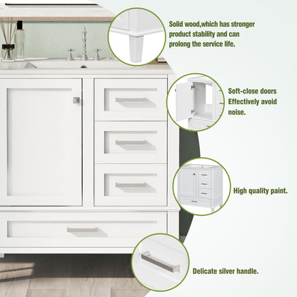 Bathroom Vanity, Modern Bathroom Cabinet With Sink Combo Set, Bathroom Storage Cabinet With A Soft Closing Door And 3 Drawers, Solid Wood Frame - White