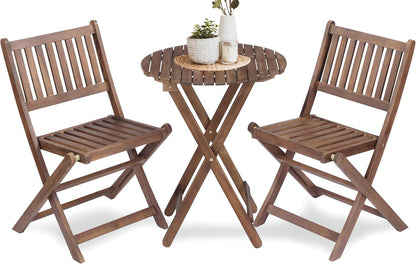 3 Piece Acacia Bistro Set, Folding Patio Furniture For Garden Backyard Balcony Porch With 1 Coffee Table And 2 Foldable Chairs - Natural Stained