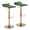 Ale - Contemporary / Glam Adjustable Height Barstool With Swivel With Oval Footrest (Set of 2) - Gold / Green