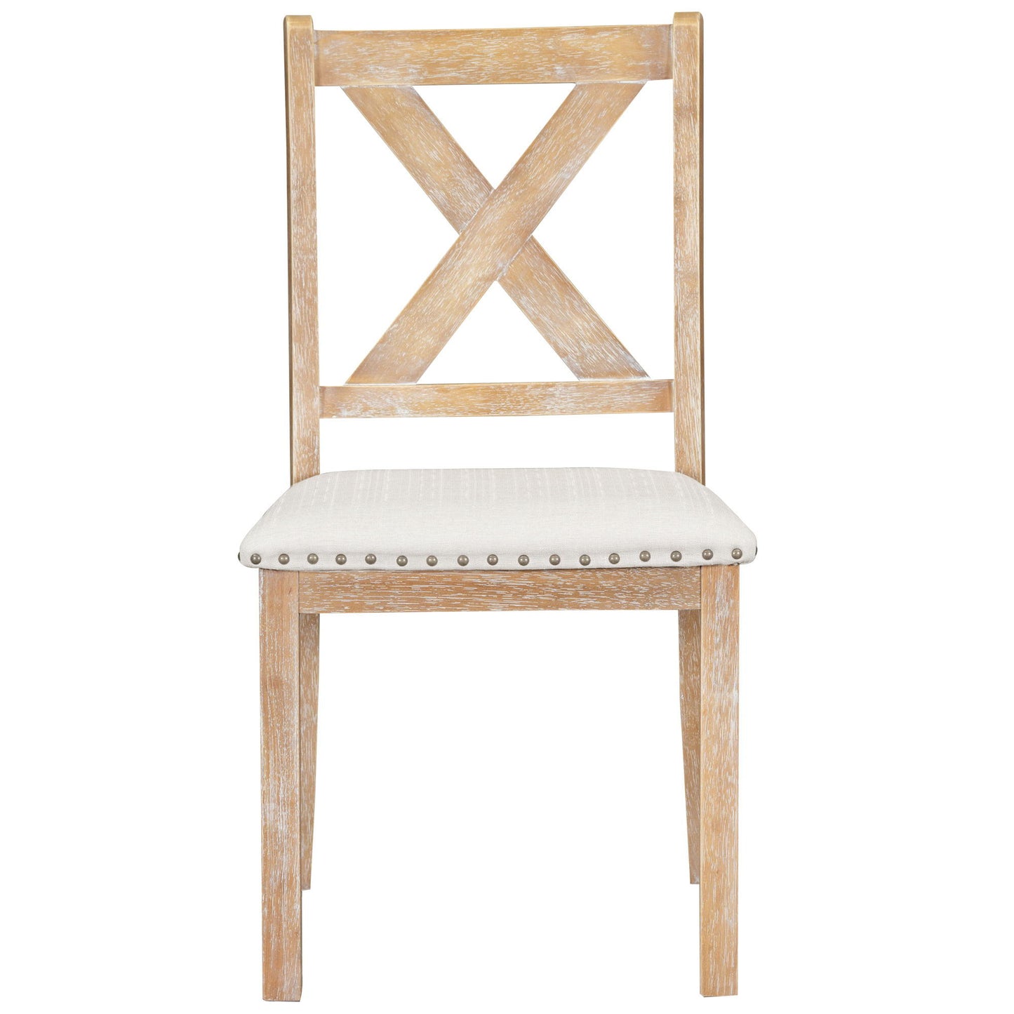 Topmax - 6 Piece Farmhouse Extendable Dining Table With Footrest, 4 Upholstered Dining Chairs And Dining Bench, Two 11" Removable Leaf - Natural / Beige
