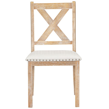 Topmax - 6 Piece Farmhouse Extendable Dining Table With Footrest, 4 Upholstered Dining Chairs And Dining Bench, Two 11" Removable Leaf - Natural / Beige