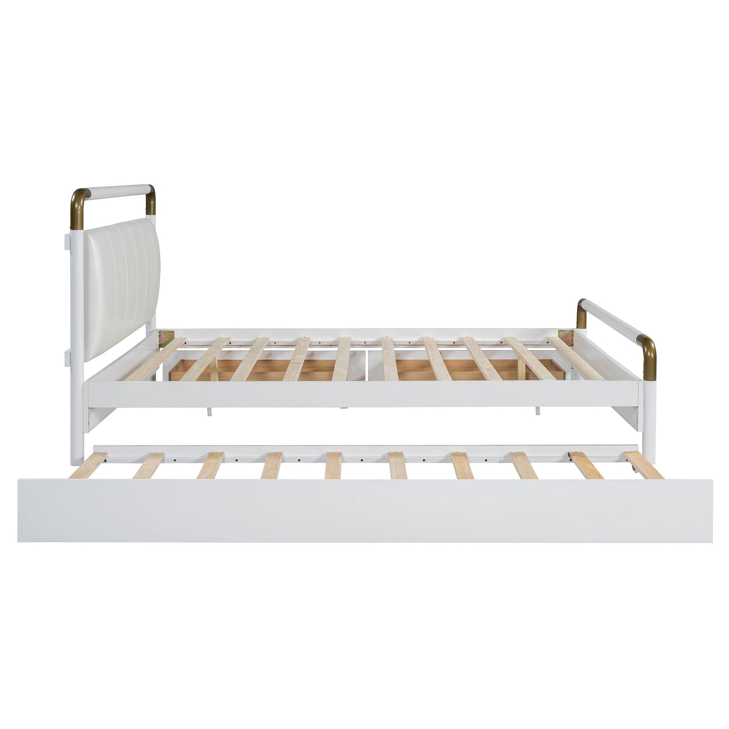 Queen Size Storage Platform Bed, With 2 Big Drawers, Twin Long Size Trundle - White