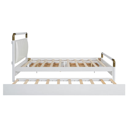 Queen Size Storage Platform Bed, With 2 Big Drawers, Twin Long Size Trundle - White