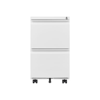 Metal 2 Drawer Mobile File Cabinet With Lock, Under Desk Office Steel Filing Cabinet, 25.6''H Legal / Letter Size Files Storage Cabinet - White