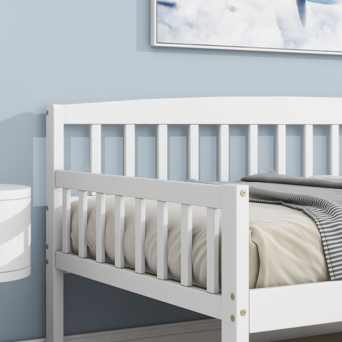 Twin Size Pine Wood Daybed With Two Storage Drawers, Sofa Bed With Bed Platform Of 10 Support Slats - White