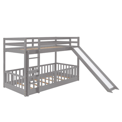Twin Over Twin Classic Bunk Bed & Slide And Ladder - Gray