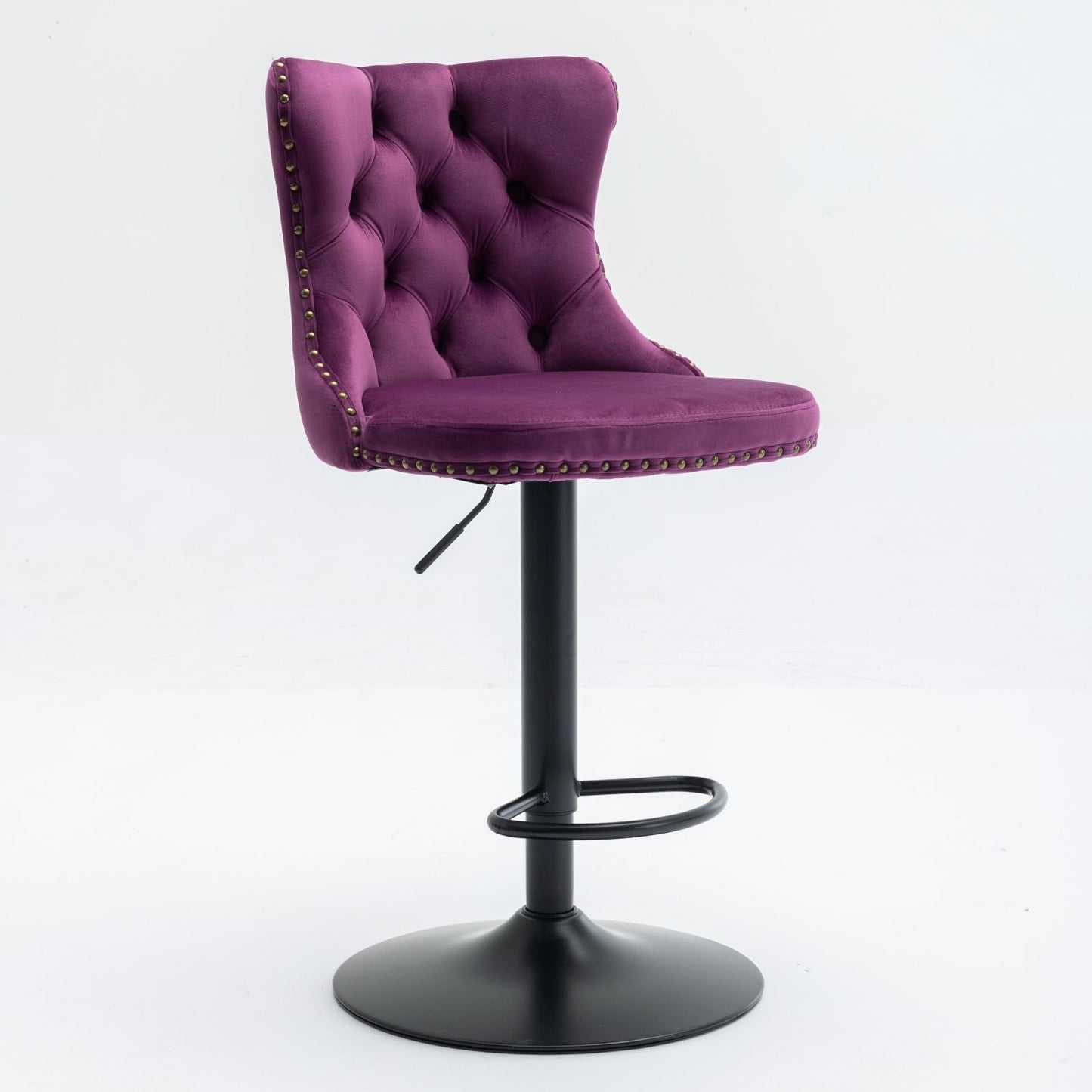 Swivel Velvet Barstools Adjusatble Seat Height , Modern Upholstered Bar Stools With Backs Comfortable Tufted For Home Pub And Kitchen Island (Set of 2) - Purple