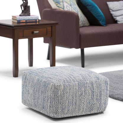 Nate - Square Pouf - Patterned Denim Melange