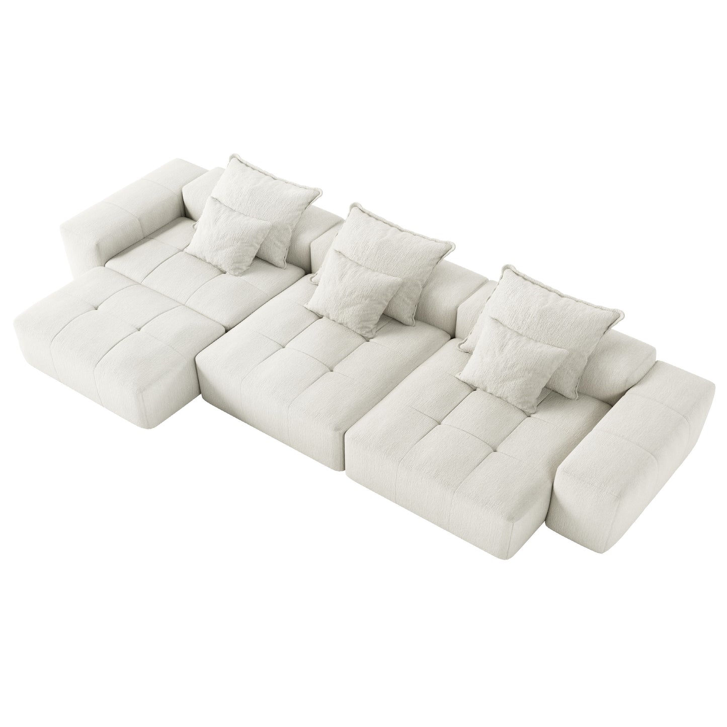 Modern Oversized Modular Sectional Sofa, Sparkling Fabric Soft Cushion Sofa With 6 Pillows, 6 Pieces Diy Combination Tufted Sofa, No Assembly Required - Beige