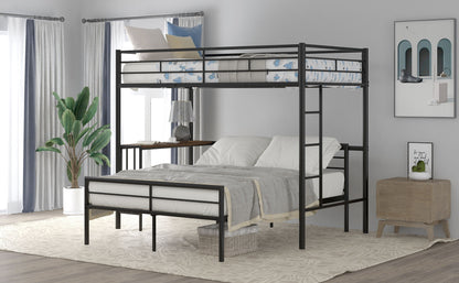 Twin Over Full Metal Bunk Bed With Desk, Ladder And Quality Slats For Bedroom - Metallic Black