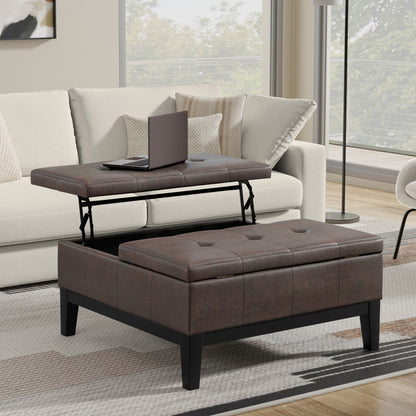 Dover - Lift Top Coffee Table Storage Ottoman - Distressed Brown
