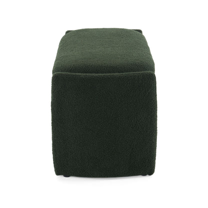 Elegant Long Shaped Storage Ottoman Bench, Boucle Material, Simple And Grand Design - Dark Green