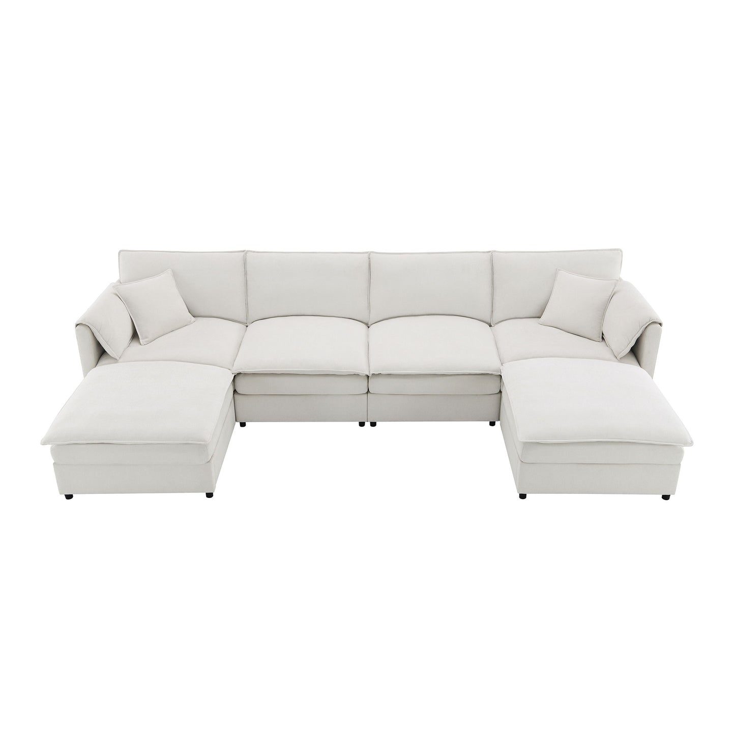 Chenille Modular Sectional Sofa, U Shaped Cloud Couch Set With Double Cushions, 6 Seat Sleeper Sofa Bed With Ottomans, Oversized Indoor Furniture - Cream