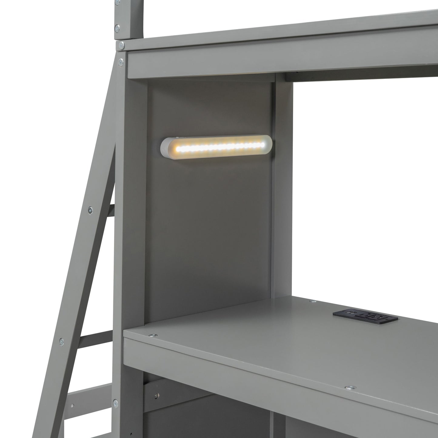 Twin Over Twin Bunk Bed With LED Light And USB Ports - Gray