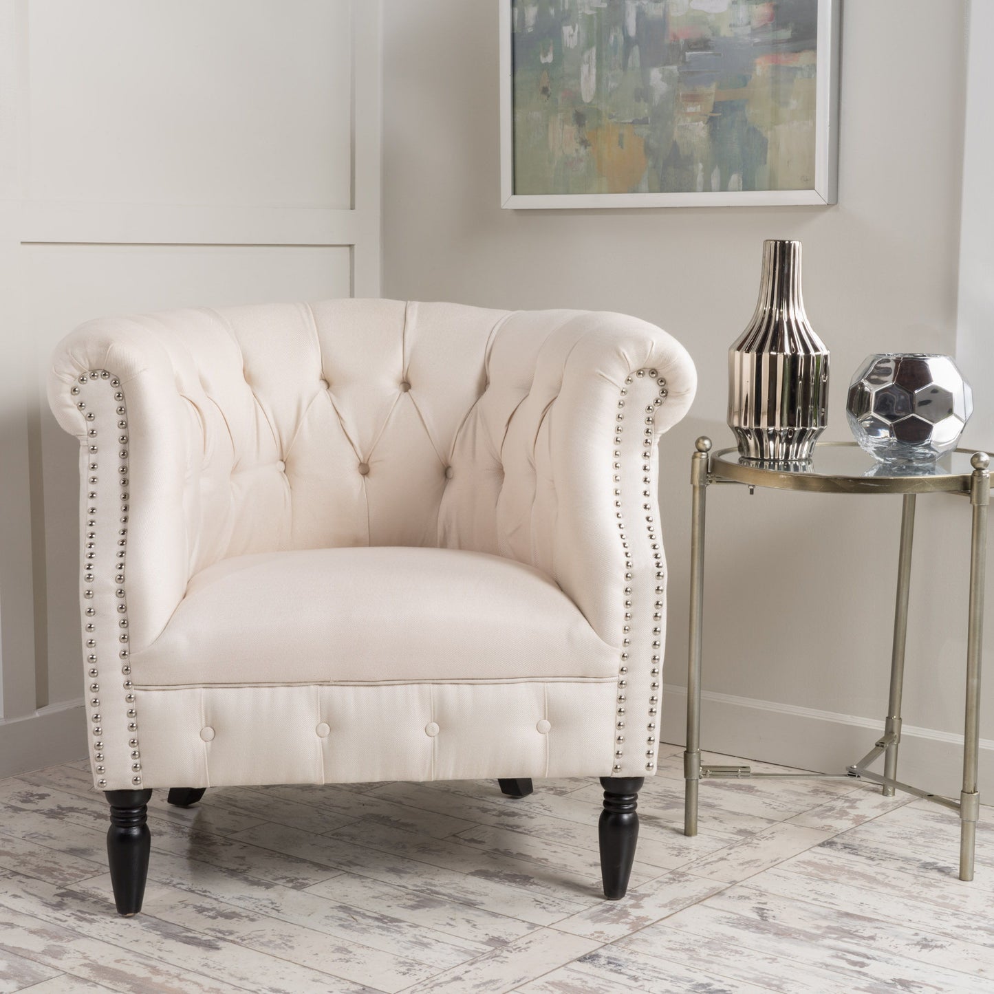 Celestialis - Upholstered Fabric Club Chair With Tub Design And Rolled Recessed Armrests - Beige