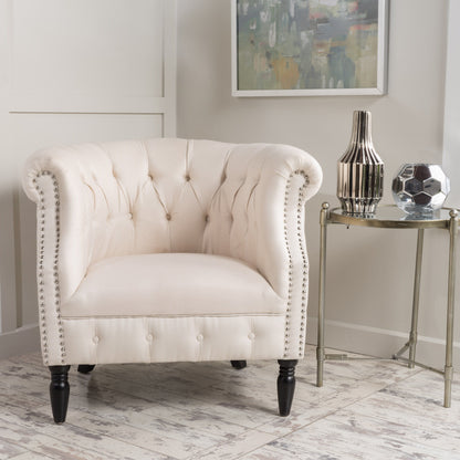 Celestialis - Upholstered Fabric Club Chair With Tub Design And Rolled Recessed Armrests - Beige