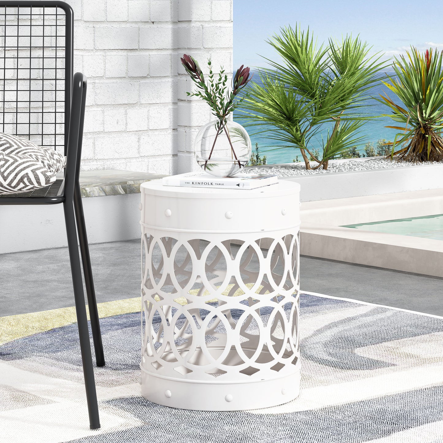 Outdoor Metal End Table Large - White