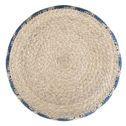 Edgeley - Round Pouf - Classic Blue / Natural