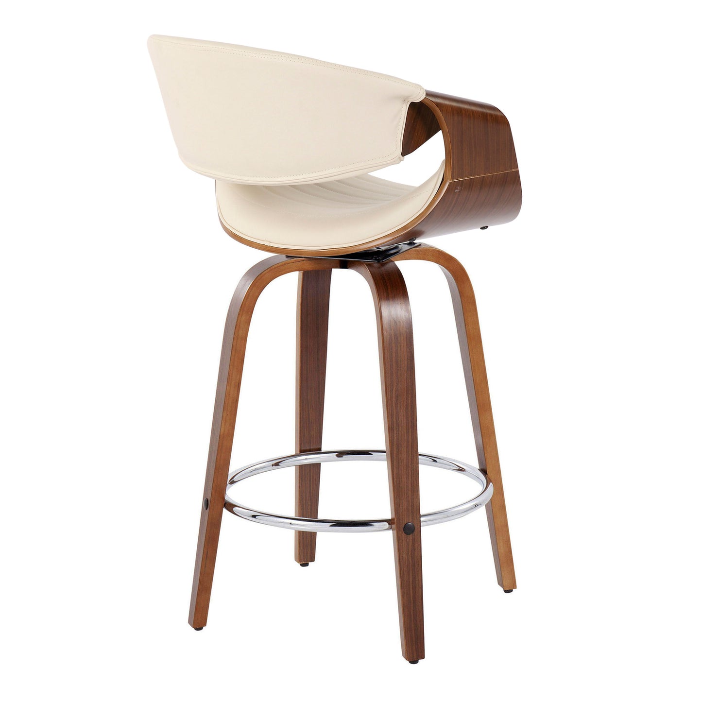 Symphony - Mid-Century Modern Fixed Height Counter Stool & Swivel With Round Footrest (Set of 2) - Walnut / Cream
