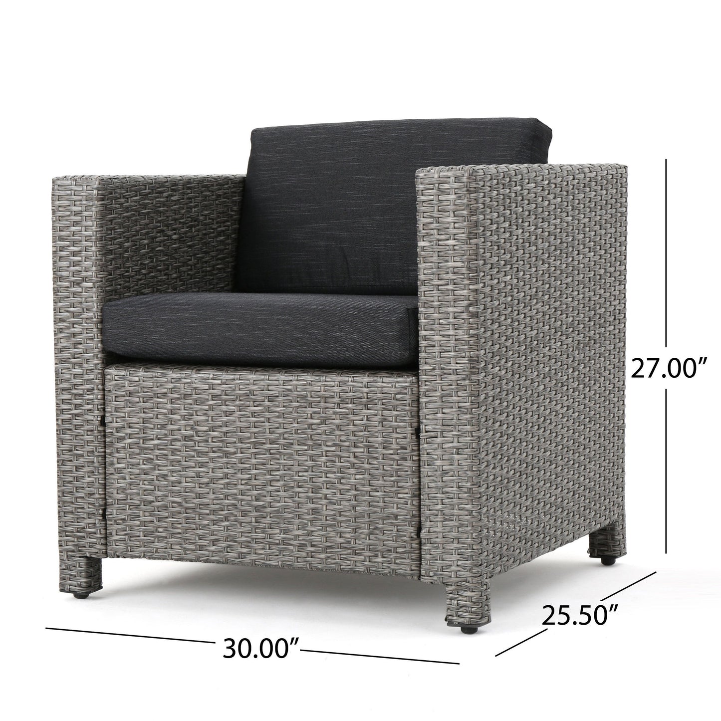 Outdoor Club Chair With Water Resistant Cushion And Square Arms (Set of 4) - Black