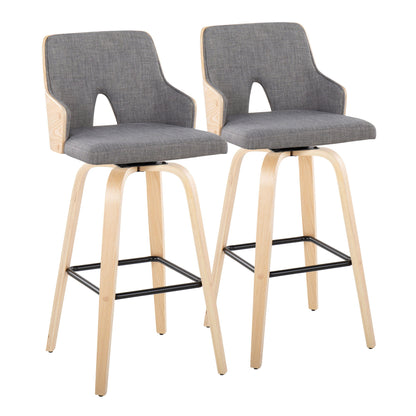 Stella - Contemporary Fixed Height Barstool With Swivel Square Footrest (Set of 2) - Natural / Light Gray