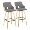 Stella - Contemporary Fixed Height Barstool With Swivel Square Footrest (Set of 2) - Natural / Light Gray