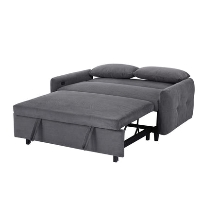Pull Out Sofa Bed Convertible Couch 2 Seat Loveseat Sofa Modern Sleeper Sofa With 2 Throw Pillows And USB Ports For Living Room - Dark Gray