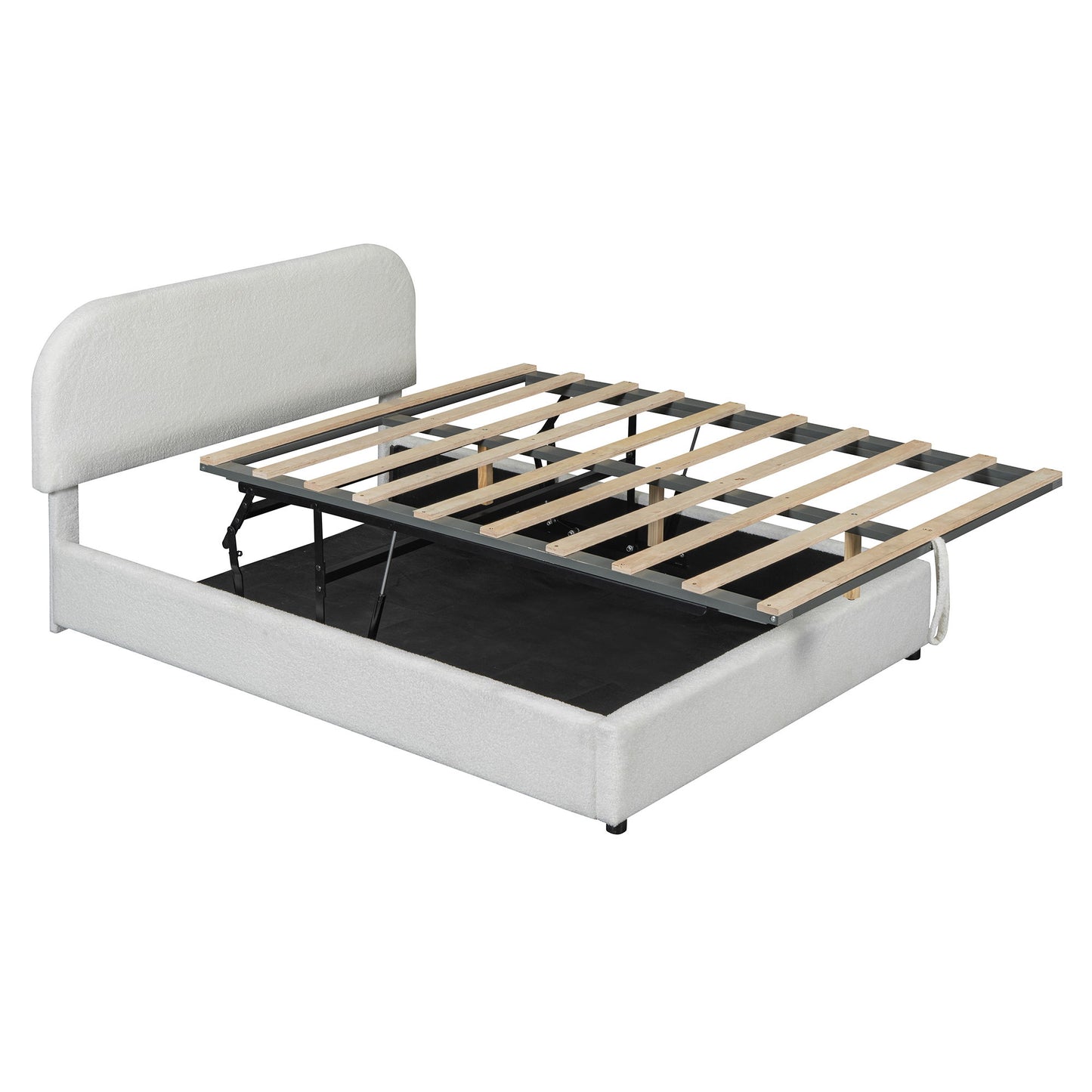 Full Size Upholstered Platform Bed With Hydraulic Storage System - White