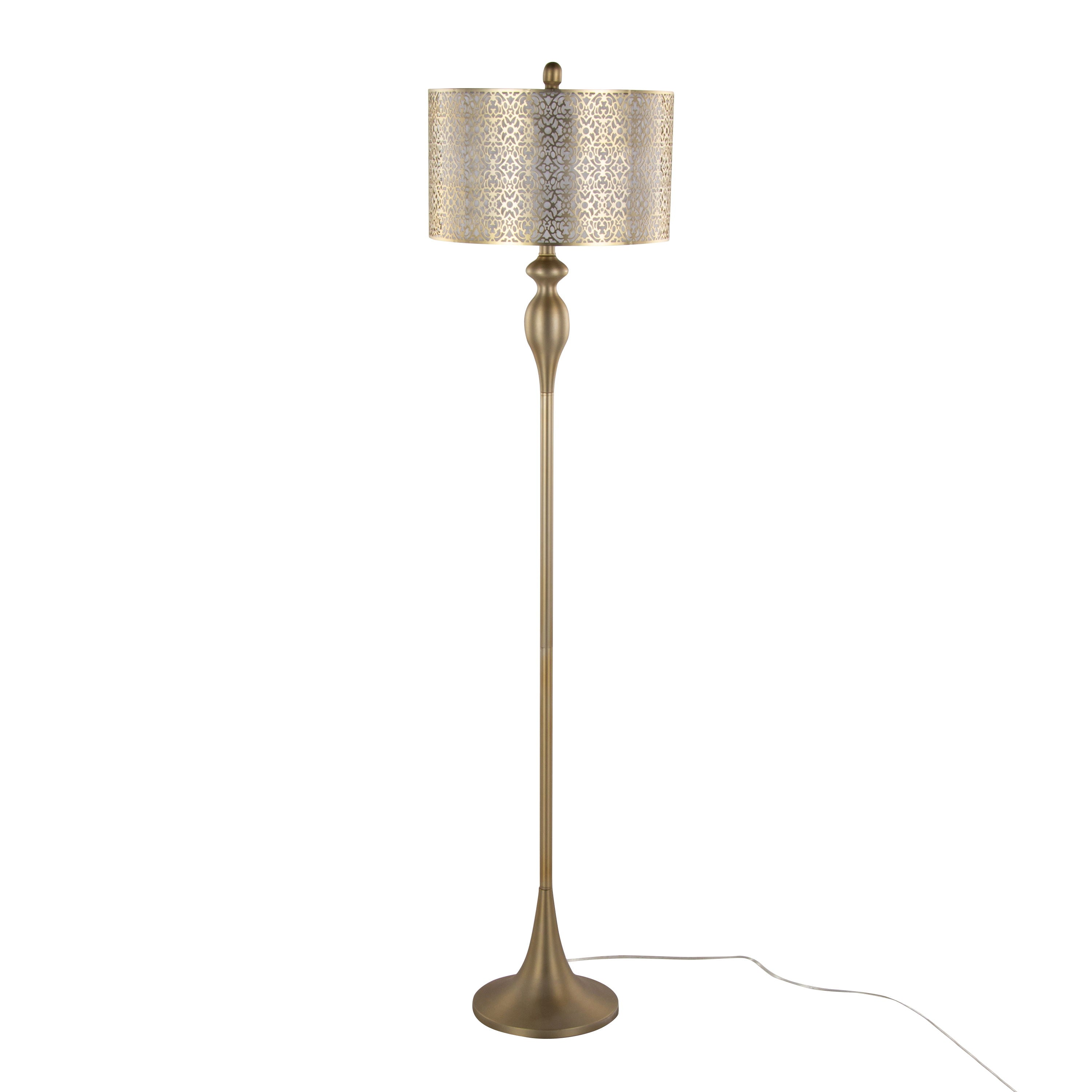 Ashland - Contemporary Floor Lamp With Laser Cut - Gold / Off White